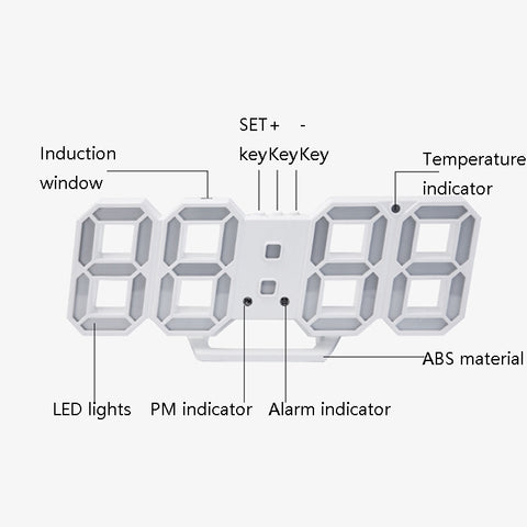 6609 3D Stereo LED Alarm Clock Living Room 3D Wall Clock, White, Red, Green, Blue, Orange, Pink, Black Frame White Light, Black Frame Blue Light, Black Frame Orange Light, Black Frame Pink Light, Black Frame Green Light, Black Frame Red Light