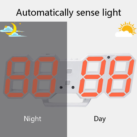 6609 3D Stereo LED Alarm Clock Living Room 3D Wall Clock, White, Red, Green, Blue, Orange, Pink, Black Frame White Light, Black Frame Blue Light, Black Frame Orange Light, Black Frame Pink Light, Black Frame Green Light, Black Frame Red Light