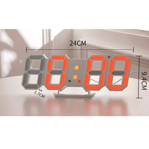 6609 3D Stereo LED Alarm Clock Living Room 3D Wall Clock, White, Red, Green, Blue, Orange, Pink, Black Frame White Light, Black Frame Blue Light, Black Frame Orange Light, Black Frame Pink Light, Black Frame Green Light, Black Frame Red Light