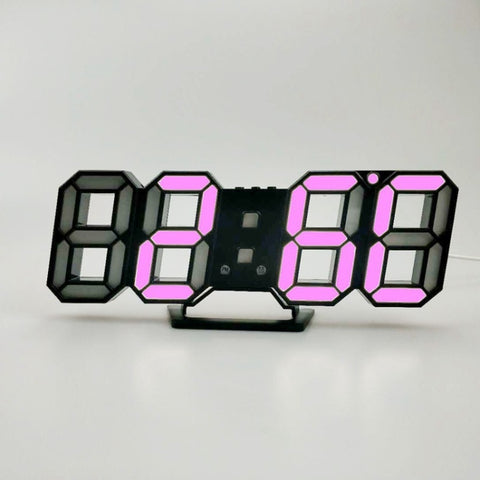 6609 3D Stereo LED Alarm Clock Living Room 3D Wall Clock, White, Red, Green, Blue, Orange, Pink, Black Frame White Light, Black Frame Blue Light, Black Frame Orange Light, Black Frame Pink Light, Black Frame Green Light, Black Frame Red Light