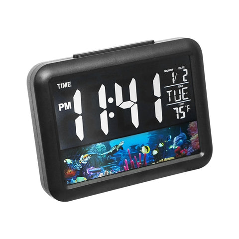 Color Screen Children Electronic Alarm Clock LCD Bedside Alarm Clock, Black Shell Universe, Black Shell Turtle, Black Whale, White Shell Prairie, White Shell Seaside