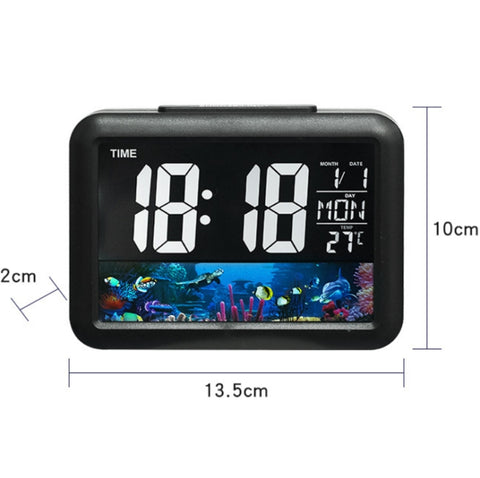 Color Screen Children Electronic Alarm Clock LCD Bedside Alarm Clock, Black Shell Universe, Black Shell Turtle, Black Whale, White Shell Prairie, White Shell Seaside