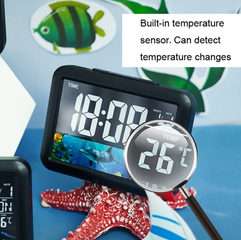 Color Screen Children Electronic Alarm Clock LCD Bedside Alarm Clock, Black Shell Universe, Black Shell Turtle, Black Whale, White Shell Prairie, White Shell Seaside