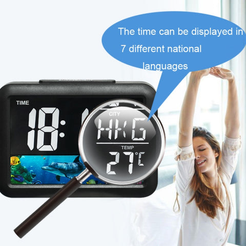 Color Screen Children Electronic Alarm Clock LCD Bedside Alarm Clock, Black Shell Universe, Black Shell Turtle, Black Whale, White Shell Prairie, White Shell Seaside
