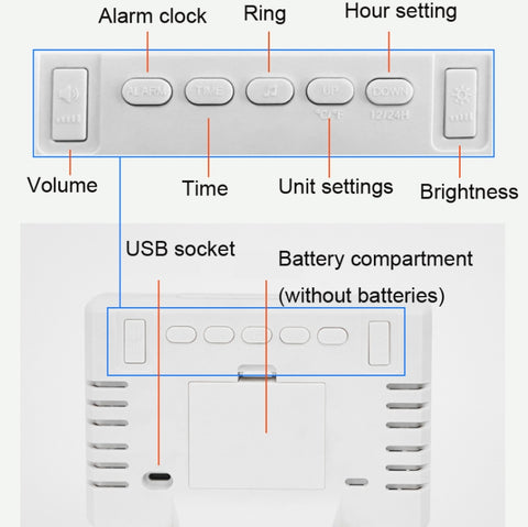 Large Screen LED Clock Bedside Multifunctional Electronic Alarm Clock, White Shell White Light, Black Shell White Light, Black Shell Green Light, Black Shell Orange Light