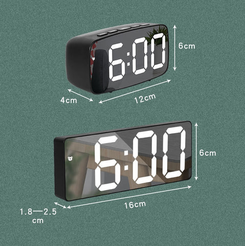 Mirror Bedside Alarm Clock Battery Plug-In Dual-Purpose LED Clock, Arc-shaped Black Shell (Mirror White Light), Rectangular Black Shell (Mirror White Light), Arc-shaped Black Shell (Black Surface White Light)                                            ...