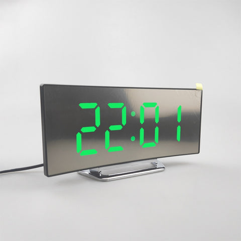 6507 Curved Big Screen Electronic Clock LED Mirror Mute Alarm Clock, White, Red, Green