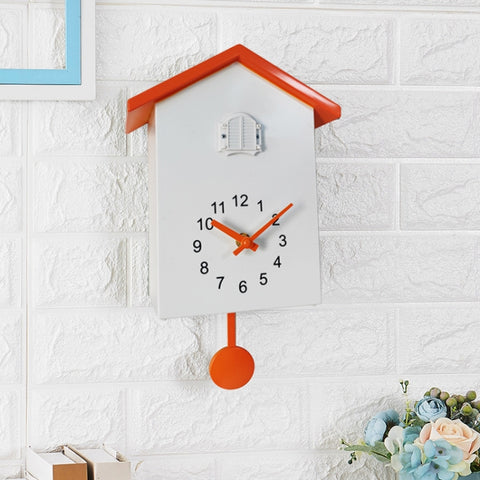 T60 Cuckoo Clock The Bird Reports On The Hour Clock, White, Green, Blue, Gray Top, Orange Top