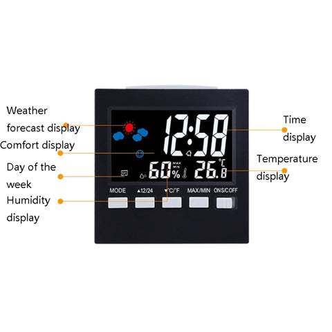 2159 Household Temperature And Humidity Display Alarm Clock Indoor Electronic Digital Display Multi-Function Color Screen Clock, Temperature And Humidity Display Alarm Clock