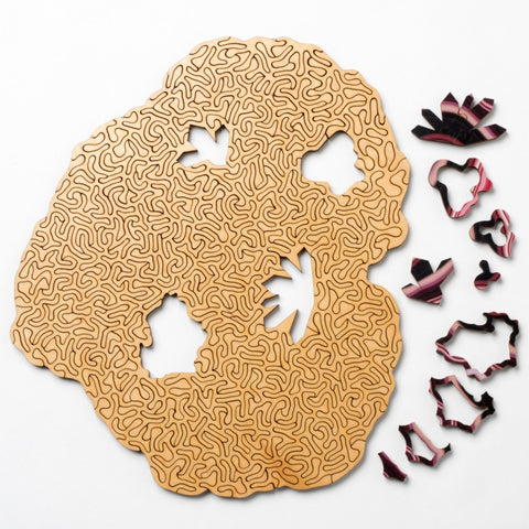 Allotype Agate Puzzle Difficult Wooden Jigsaw Puzzle Toy, Blue, Red, Green, Black, Flower