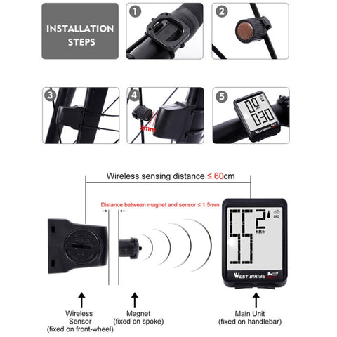 WEST BIKING Mountain Road Bike Wireless Big Character Table Big Screen Waterproof Night Light Speed Speedometer, Night Light Speed Speedometer(Green), Night Light Speed Speedometer(Black), Night Light Speed Speedometer(Red)                             ...