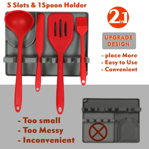 2 in 1 Kitchen Silicone Spoon Holder Shelf, Large (Gray), Medium (Gray), Large (Black), Medium (Black), Large (Red), Medium (Red), Large (Blue), Medium (Blue), Large (Orange), Medium (Orange), Large (Green), Medium (Green)