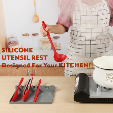 2 in 1 Kitchen Silicone Spoon Holder Shelf, Large (Gray), Medium (Gray), Large (Black), Medium (Black), Large (Red), Medium (Red), Large (Blue), Medium (Blue), Large (Orange), Medium (Orange), Large (Green), Medium (Green)