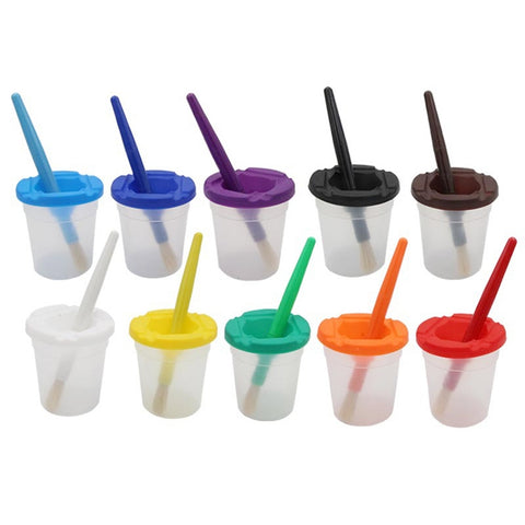 Children Plastic Pen Cup Bristles Graffiti Painting Brush Set, HB-10 + 10, HB-5 + 5 Light Colors, HB-5 + 5 Dark