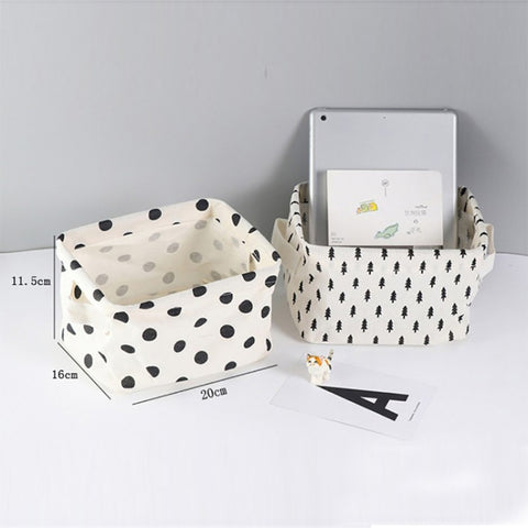 2 PCS Canvas Desktop Storage Basket Sundries Storage Box with Handle, Cross, Star, Tree, Black spot