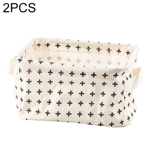 2 PCS Canvas Desktop Storage Basket Sundries Storage Box with Handle, Cross, Star, Tree, Black spot