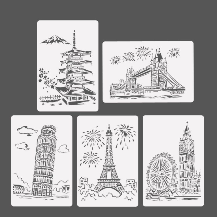 Painting Template Theme City A4 Label Template, Tower System (5pcs / Set), Sailing Line(5pcs / Set), 1 Paris Tower, 2 London Bridge, 3 Pisa Tower, 4 Big Ben, 5 Taj Mahal, 6 White House, 7 Castle, 8 Five-storied Pagoda, 9 Sydney, 10 Sailing Hotel