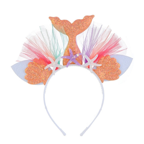 Rainbow Mermaid Headband Children Party Hair Accessories Net Gauze Flower Animal Hair Accessories, White, Blue, Plum Red, Orange, Colorful, Purple, Pink