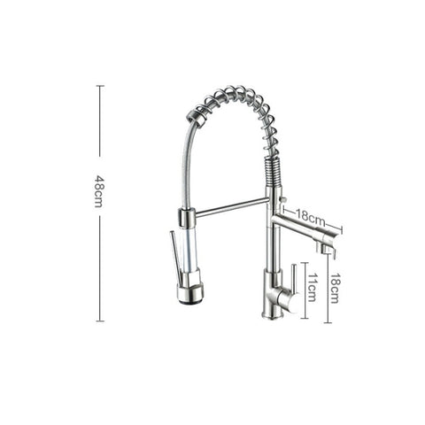 Copper And Nickel Brushed Double Outlet Spring Faucet Rotatable Kitchen Hot And Cold Water Faucet, Brushed Silver