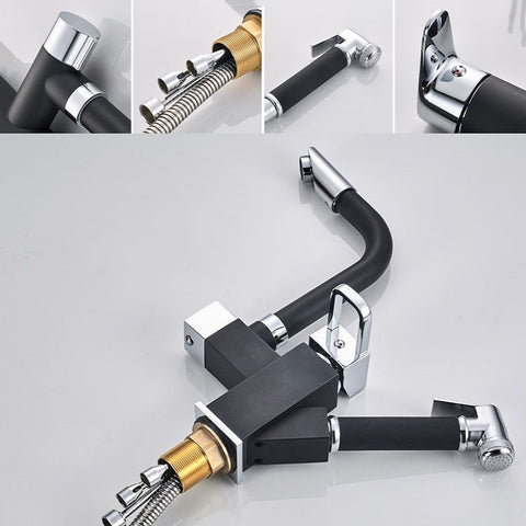 Kitchen Pull-Out Double Faucet Water Table Hot And Cold Water Faucet, Wheel Bending Pull, Round Spray Pull, Cube Spray Pull, Round Universal Distortion, Cube Universal Distortion