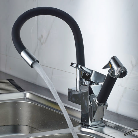 Kitchen Pull-Out Double Faucet Water Table Hot And Cold Water Faucet, Wheel Bending Pull, Round Spray Pull, Cube Spray Pull, Round Universal Distortion, Cube Universal Distortion