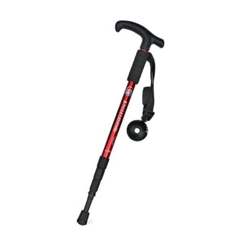 JUNGLELEOPARD Four-Section Curved Handle Aluminum Alloy Trekking Pole, Red#52-110cm, Black#52-110cm, Blue#52-110cm, Silver White#52-110cm