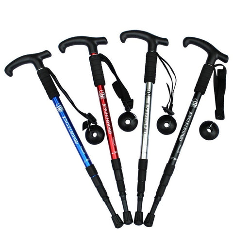 JUNGLELEOPARD Four-Section Curved Handle Aluminum Alloy Trekking Pole, Red#52-110cm, Black#52-110cm, Blue#52-110cm, Silver White#52-110cm