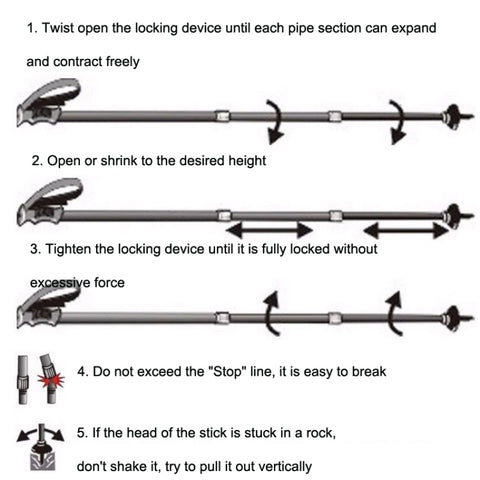 JUNGLELEOPARD Four-Section Curved Handle Aluminum Alloy Trekking Pole, Red#52-110cm, Black#52-110cm, Blue#52-110cm, Silver White#52-110cm