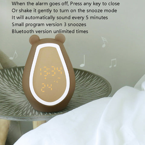 Bear Alarm Clock LED Digital Silent Bedside Lamp Bluetooth Speaker USB Charging Children Cartoon Night Light, Bluetooth Version, Bluetooth+Small Program Version