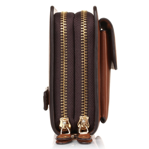 LEINASEN A82 Handbag Men Business Clips Long Big Capacity Casual Multi-Card Zipper, Black, Brown