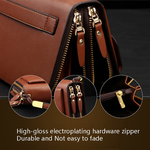 LEINASEN A82 Handbag Men Business Clips Long Big Capacity Casual Multi-Card Zipper, Black, Brown