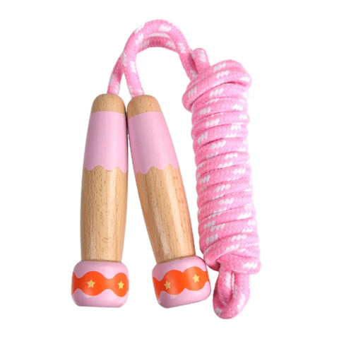 Wooden Children Skipping Rope Kindergarten Pupils Beginners Adjustable Skipping Rope, Length: 2.7m, Dark Blue, Pink, Blue, White