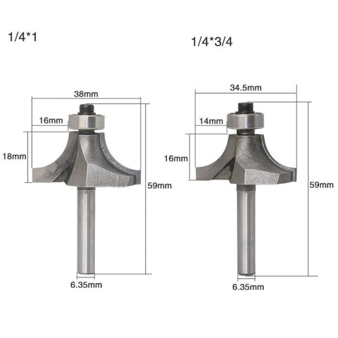 4 PCS/Set Round Corner Woodworking Cutter Trimming Machine Alloy Cutter Head, 4 PCS/Set Alloy Cutter Head