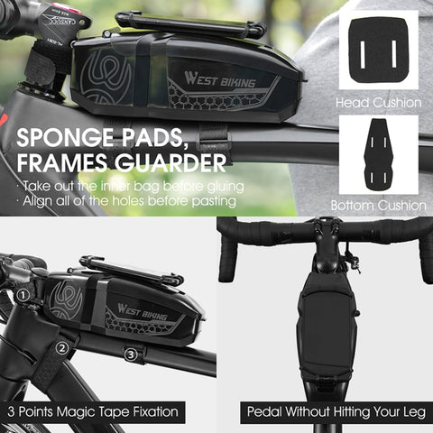 WEST BIKING Bicycle Front Beam Top Tube Bag Mountain Road Bike Waterproof Riding Equipment, White, Blue, Black, Dark Ash, Yellow Green