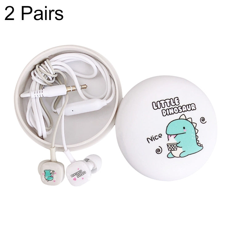 2 Pairs Cartoon Pattern Heavy Bass In-Ear Headphones Universal Wired Headphones with Microphone, White, Pink, Black, Light Blue
