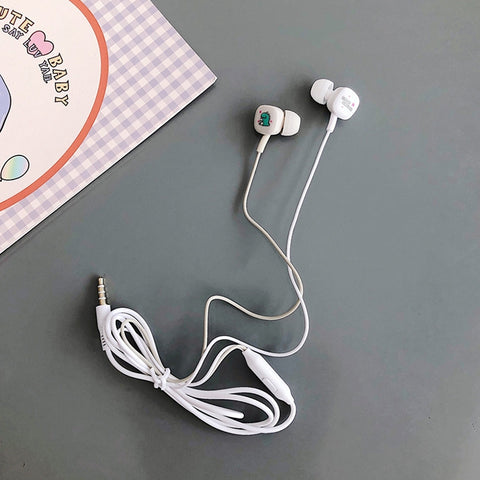 2 Pairs Cartoon Pattern Heavy Bass In-Ear Headphones Universal Wired Headphones with Microphone, White, Pink, Black, Light Blue