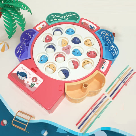 Magnetic Fishing Toy Children Educational Multifunctional Music Rotating Fishing Plate, Blue Battery Style+15 Fish 4 Rods, Pink Battery Style+15 Fish 4 Rods, Blue Charging Style+15 Fish 4 Rods, Blue Battery Style+24 Fish 5 Rods                         ...