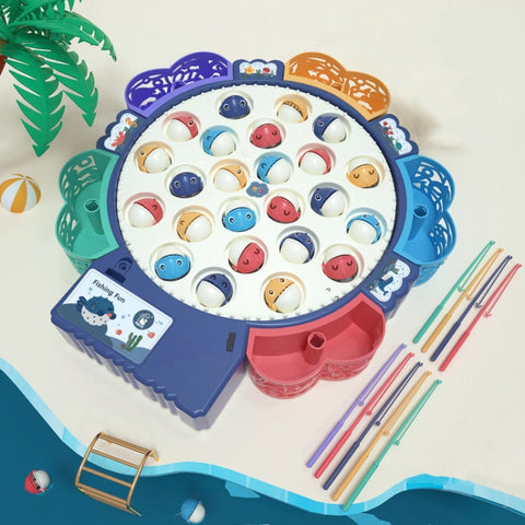 Magnetic Fishing Toy Children Educational Multifunctional Music Rotating Fishing Plate, Blue Battery Style+15 Fish 4 Rods, Pink Battery Style+15 Fish 4 Rods, Blue Charging Style+15 Fish 4 Rods, Blue Battery Style+24 Fish 5 Rods                         ...