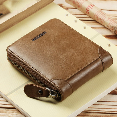 WEIXIER W98 Men Hand Take Short Wallet Zipper Bag, Dark Brown, Khaki, Black