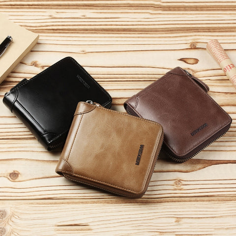 WEIXIER W98 Men Hand Take Short Wallet Zipper Bag, Dark Brown, Khaki, Black