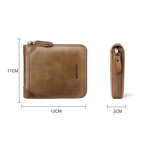 WEIXIER W98 Men Hand Take Short Wallet Zipper Bag, Dark Brown, Khaki, Black