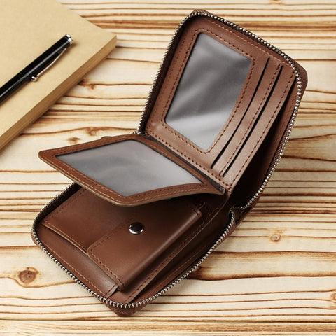 WEIXIER W98 Men Hand Take Short Wallet Zipper Bag, Dark Brown, Khaki, Black