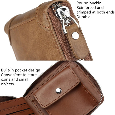 WEIXIER W98 Men Hand Take Short Wallet Zipper Bag, Dark Brown, Khaki, Black