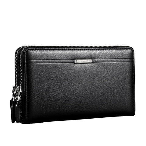 LEINASEN A80 Multi-Card Men Hand Bag Double Zip Big Capacity Wallet, Brown, Black