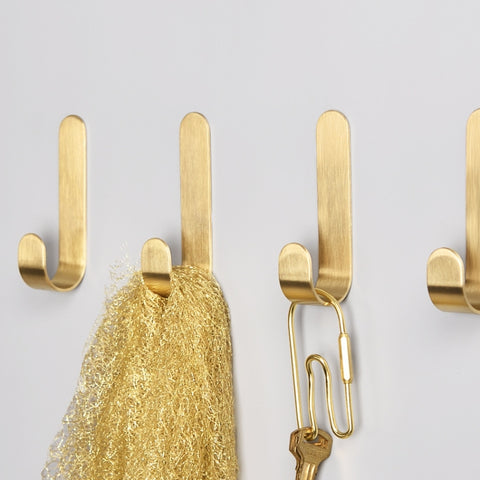 Brass Gold Color Brushed Hook Punch-Free Metal Hanging Hook, Small, Large