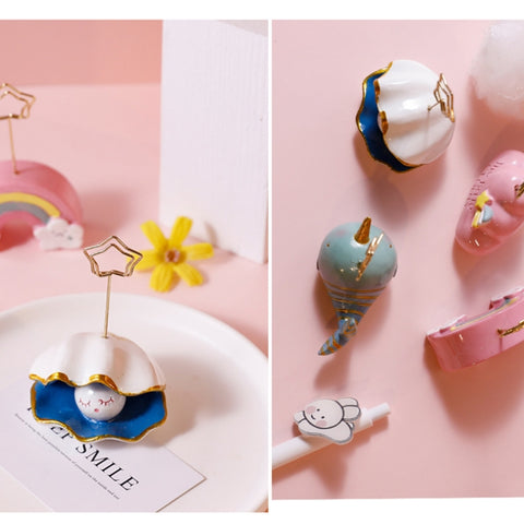 6650 Cute Cartoon Shape Photo Clipper Name Card Clip Desktop Decorative Small Ornaments, Cloud, Rainbow, Pink Cloud, Whale, Shell, Diamond