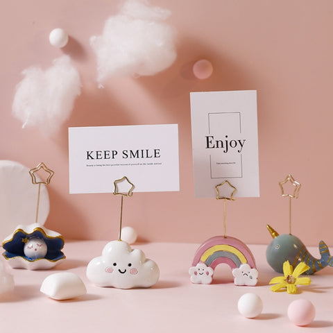 6650 Cute Cartoon Shape Photo Clipper Name Card Clip Desktop Decorative Small Ornaments, Cloud, Rainbow, Pink Cloud, Whale, Shell, Diamond