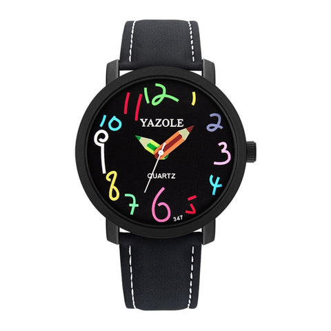 YAZOLE Personality Arabic Numeral Dial Student Watch Quartz Children Watch, 347 White Tray Black Belt, 347 White Tray Brown Belt, 347 Black Tray Black Belt, 347  Black Tray Brown Belt, 329 White Tray Black Belt, 329 White Tray Brown Belt