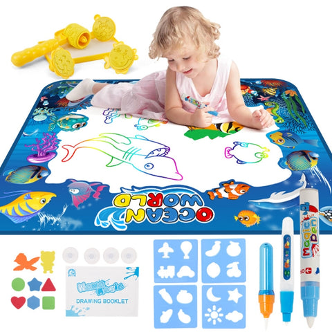 6614 Children Water Drawing Canvas Magic Graffiti Mat, Size: 100 x 80cm, Blue Version, New Version