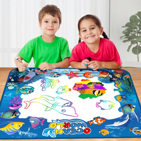 6614 Children Water Drawing Canvas Magic Graffiti Mat, Size: 100 x 80cm, Blue Version, New Version
